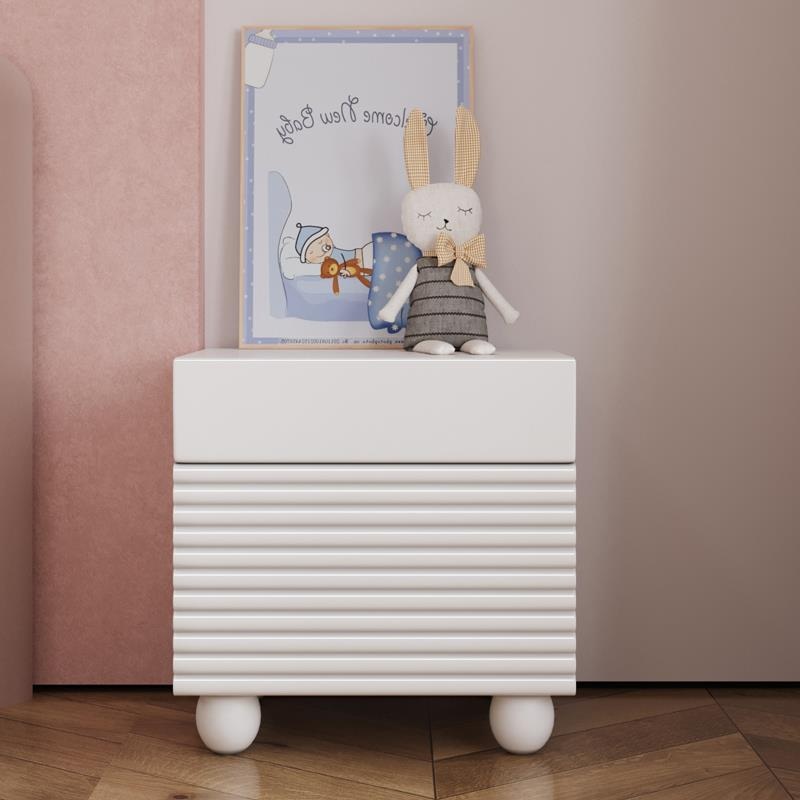 Contemporary Scandinavian Cream Square Density Panel Nightstand 2-Drawer For Bedroom