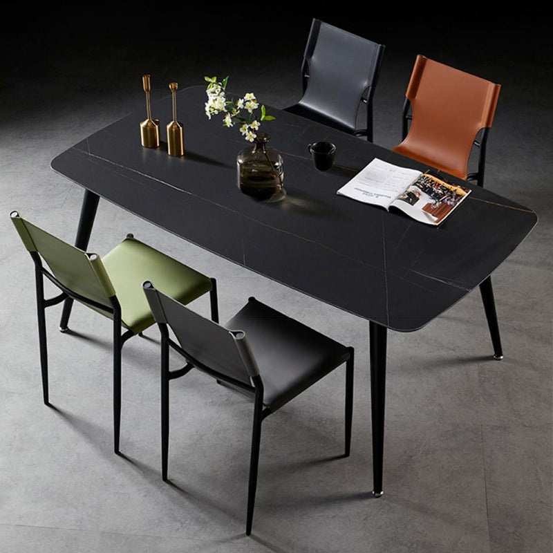 Contemporary Scandinavian Hard Leather Square Saddle Leather Carbon Steel Metal Dining Chair Backrest For Dining Room