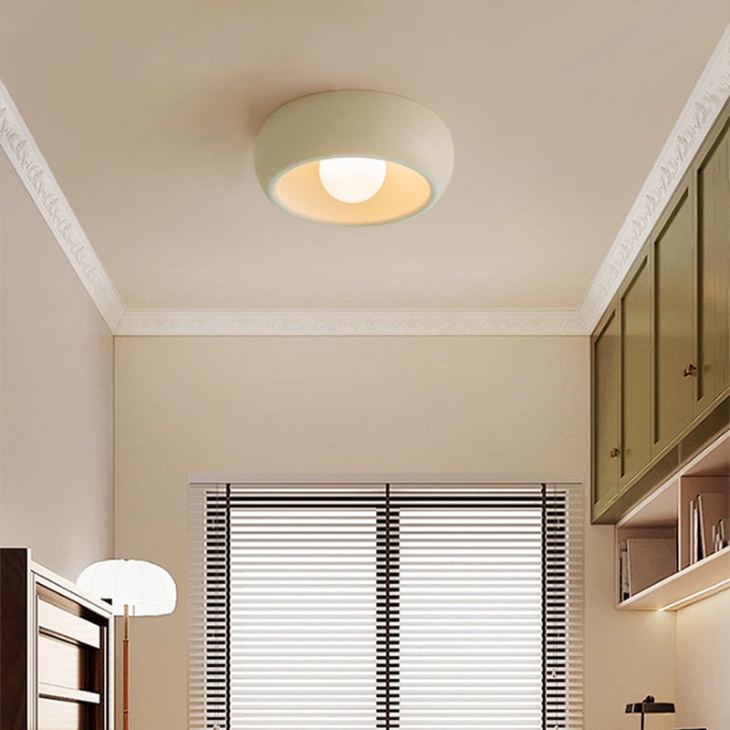 Contemporary Scandinavian Iron Glass Round Shade 1-Light Flush Mount Ceiling Light For Living Room