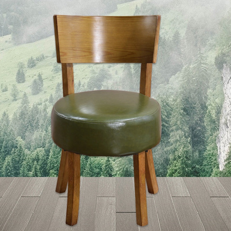 Contemporary Scandinavian Round Leather Solid Wood Frame Dining Chair Backrest For Dining Room