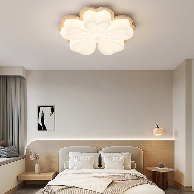Modern Art Deco Floral Shape PE Solid Wood LED Flush Mount Ceiling Light For Living Room