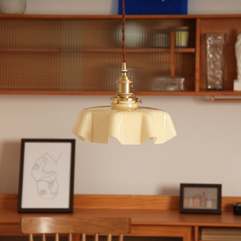 Modern Shabby Chic Petal Glass Brass 1-Light Pendant Light For Bedroom