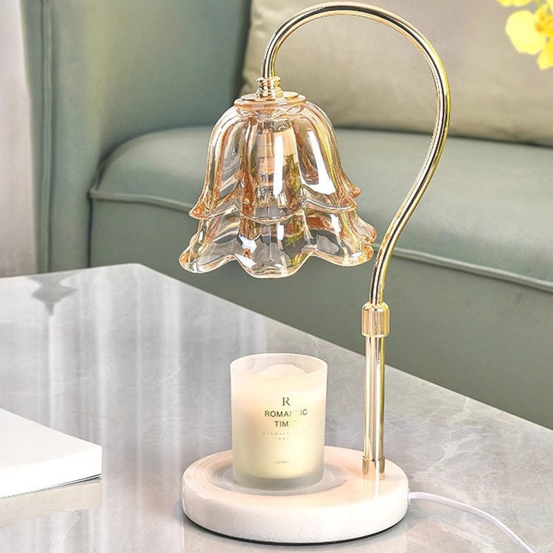 Modern Simplicity Iron Glass Flower Shade Marble Base 1-Light Melting Wax Table Lamp For Bedroom