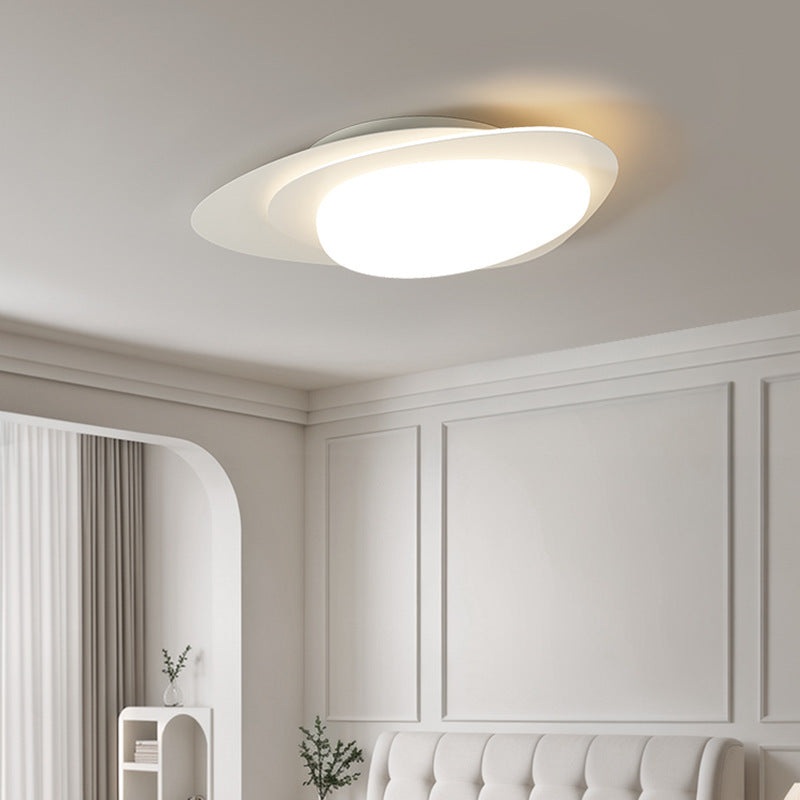 Modern Simplicity Pebble Oval Iron PE LED Flush-Mount Ceiling Light For Bedroom