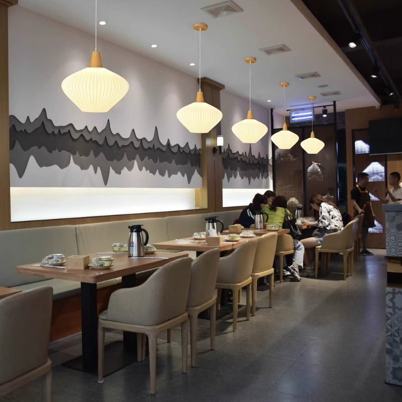 Traditional Chinese Lantern Origami Round Eco-friendly PLA Wood Metal 1-Light Pendant Light For Living Room