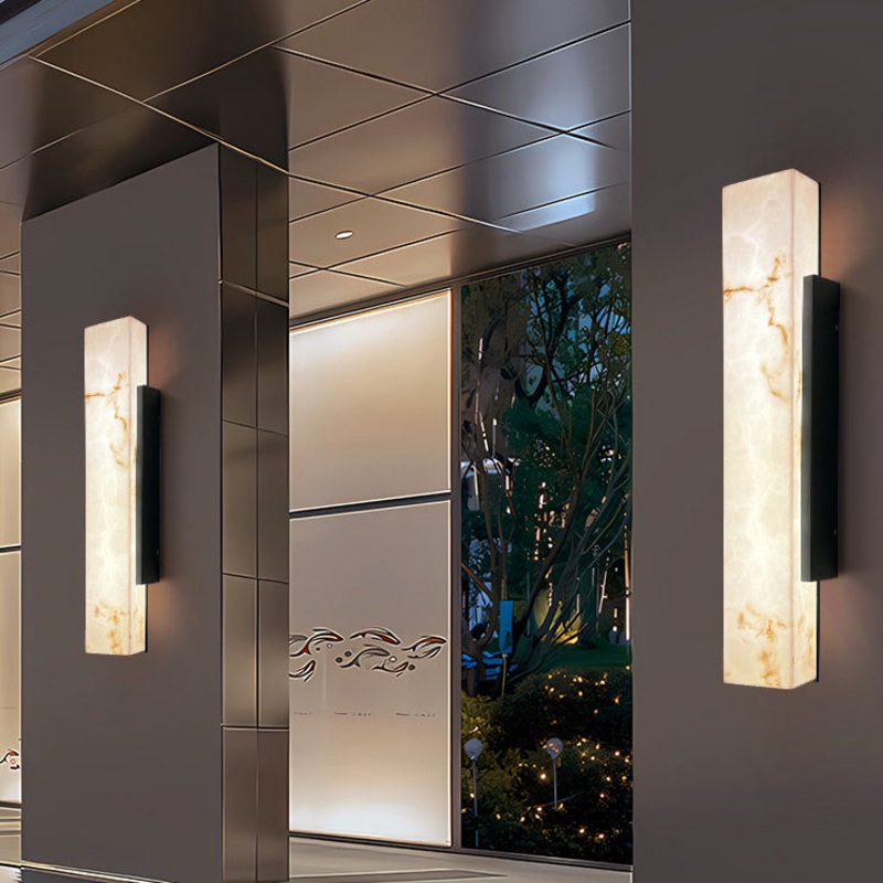 Traditional Chinese Waterproof Imitation Marble Stainless Steel Rectangular LED Wall Sconce Lamp For Outdoor Patio