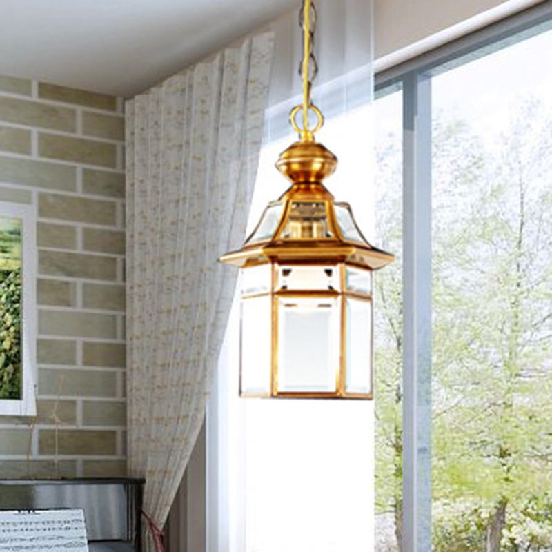 Traditional European Dome House Shape Copper Glass Lampshade 1 - Light Pendant Light For Living Room