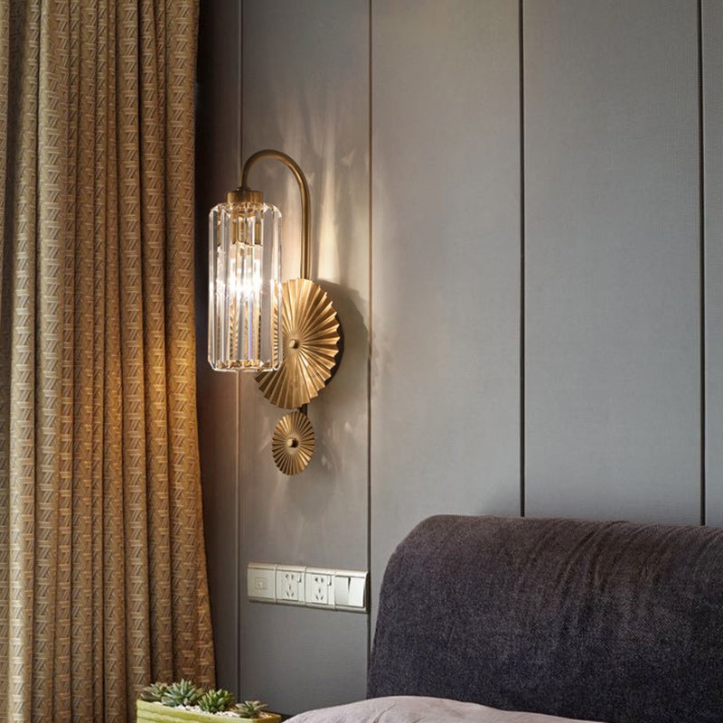 Traditional French Hardware Crystal Cylinder Shade 1-Light Wall Sconce Lamp For Bedroom
