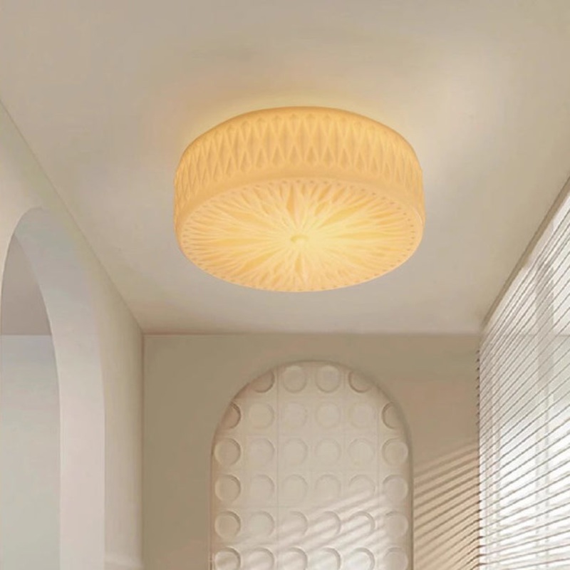 Traditional French Iron Glass Round Stardust Diamond Textured LED Flush Mount Ceiling Light For Bedroom