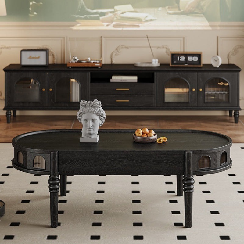 Traditional French Rectangle Cube Glass Solid Wood Coffee Table 1 - Drawer For Living Room