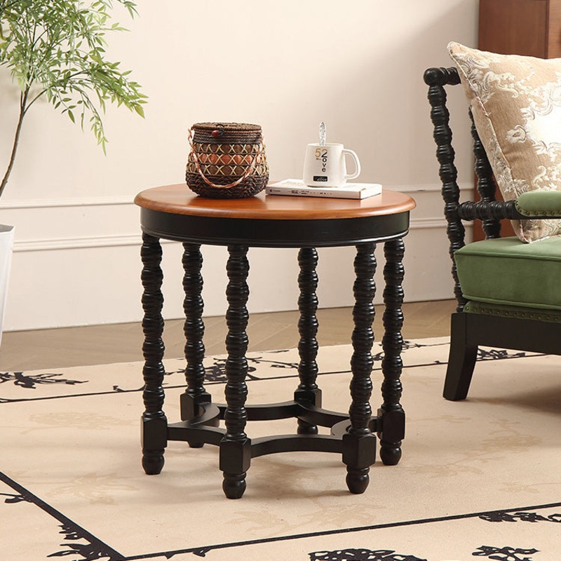 Traditional French Round Spiral Legs Oak Solid Wood Coffee Table 1 - Tier For Living Room