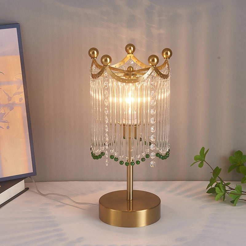 Traditional French Tassel Round Cylinder Metal Glass 1-Light Table Lamp For Bedroom