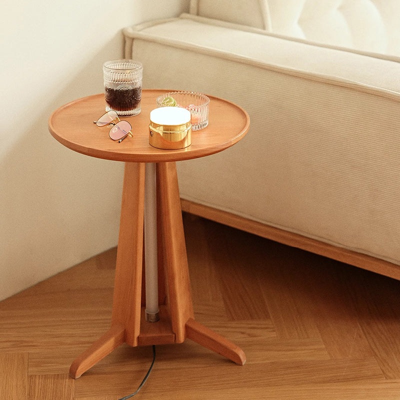 Traditional Japanese Geometric Circle Solid Wood Top Coffee Table For Living Room