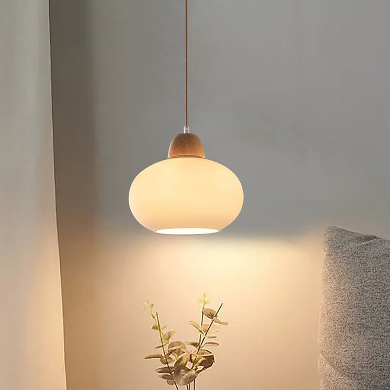 Traditional Japanese Wood & Glass Oval 1/3-Light Island Light Chandelier For Dining Room & Living Room