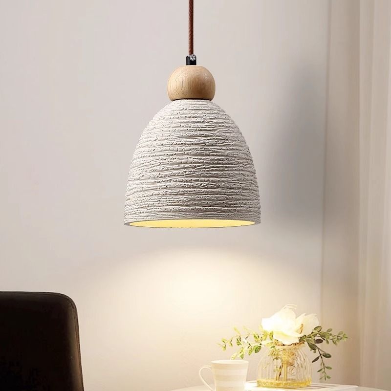 Contemporary Industrial Cement Wood Fillet Cone Shaped 1-Light Pendant Light For Living Room