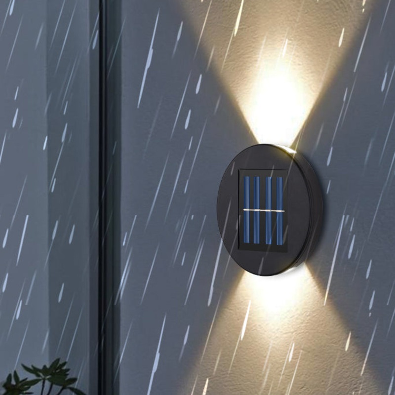 Contemporary Industrial Oval PVC Solar Up And Down Illuminated LED Outdoor Wall Sconce Lamp For Garden