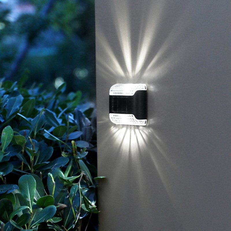 Contemporary Industrial Solar Rectangular ABS Up And Down Illuminated LED Outdoor Wall Sconce Lamp For Garden