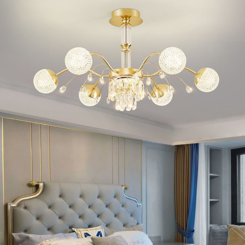 Contemporary Luxury Iron Crystal Glass Ball Branches 6/8/10/12-Light Chandelier For Living Room