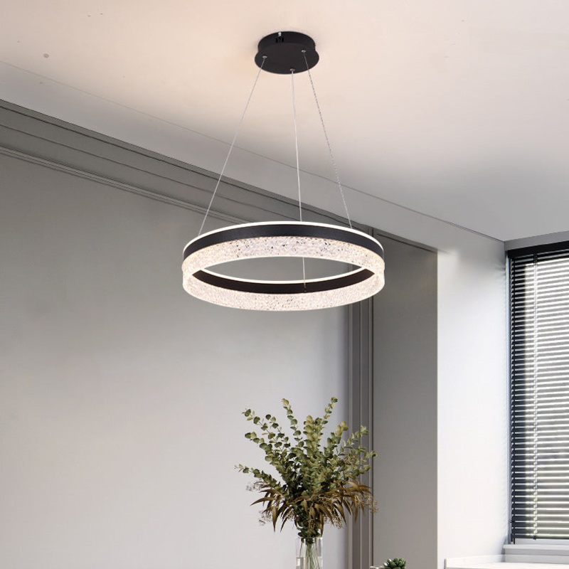 Modern Luxury Circle Hardware Crystal LED Pendant Light For Living Room
