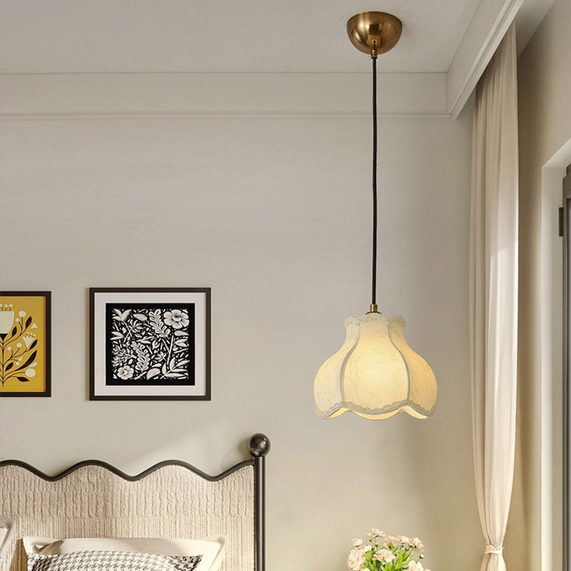 Traditional French Petal Shape Fabric Floral Print Lampshade Iron 1/3 - Light Chandelier For Dining Room