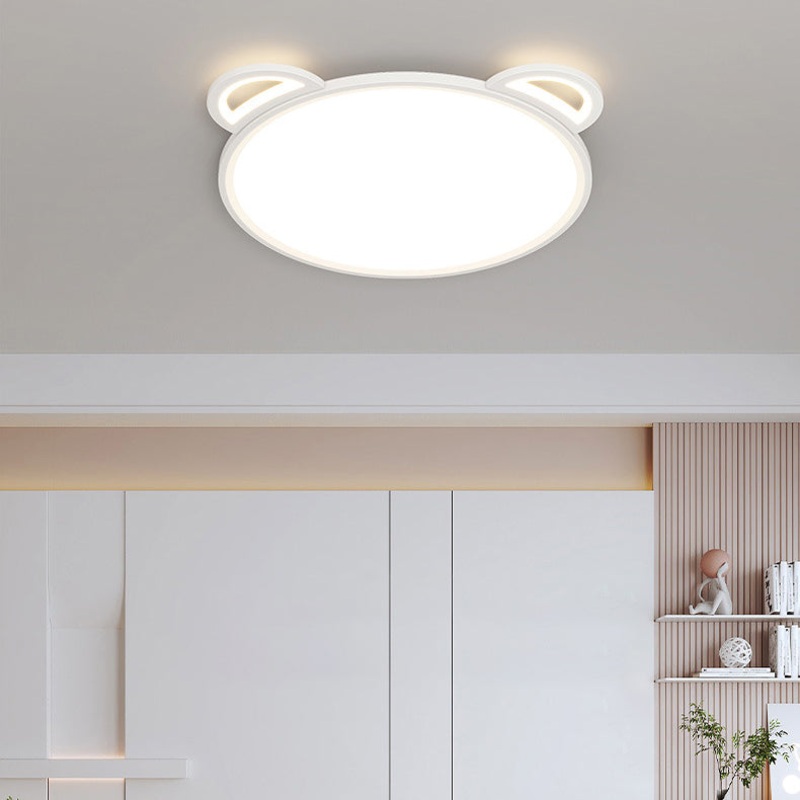 Contemporary Creative Kids Cartoon Airplane Bear Iron Aluminum Acrylic LED Flush Mount Ceiling For Bedroom