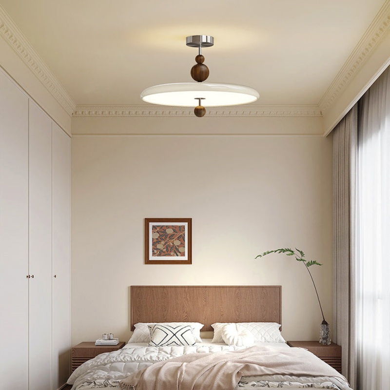 Traditional Vintage Round Iron PE LED Semi-Flush Mount Ceiling Light For Bedroom
