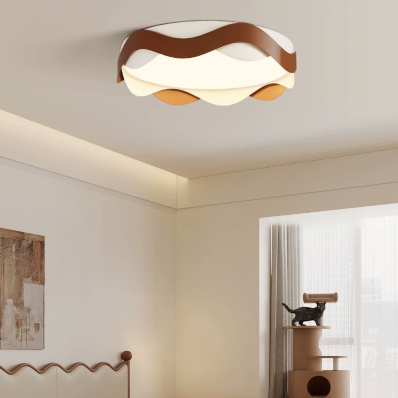 Traditional Vintage Wavy Edge Round Iron Acrylic LED Flush Mount Ceiling Light For Bedroom