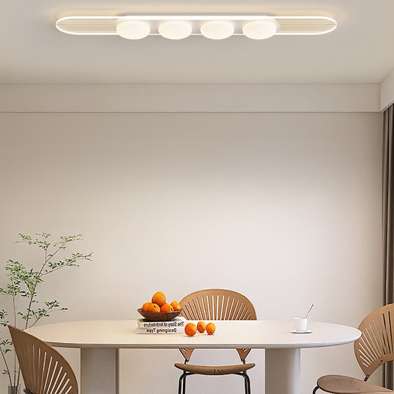 Contemporary Nordic Long Strip Iron PE LED Flush Mount Ceiling Light For Dining Room