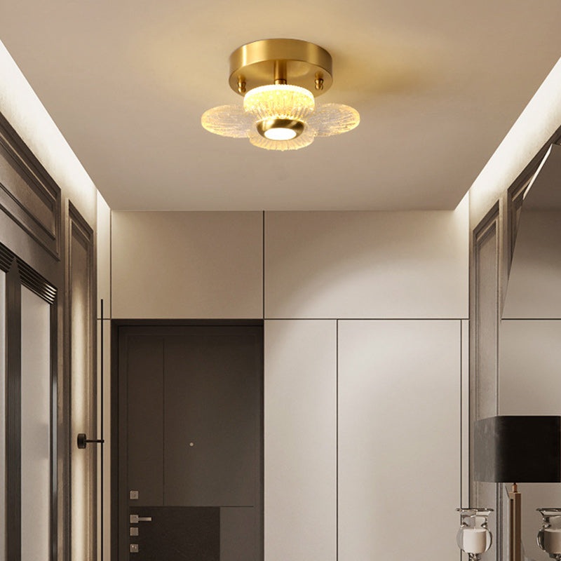 Contemporary Simplicity Dome Round Copper Glass LED Semi-Flush Mount Ceiling Light For Hallways