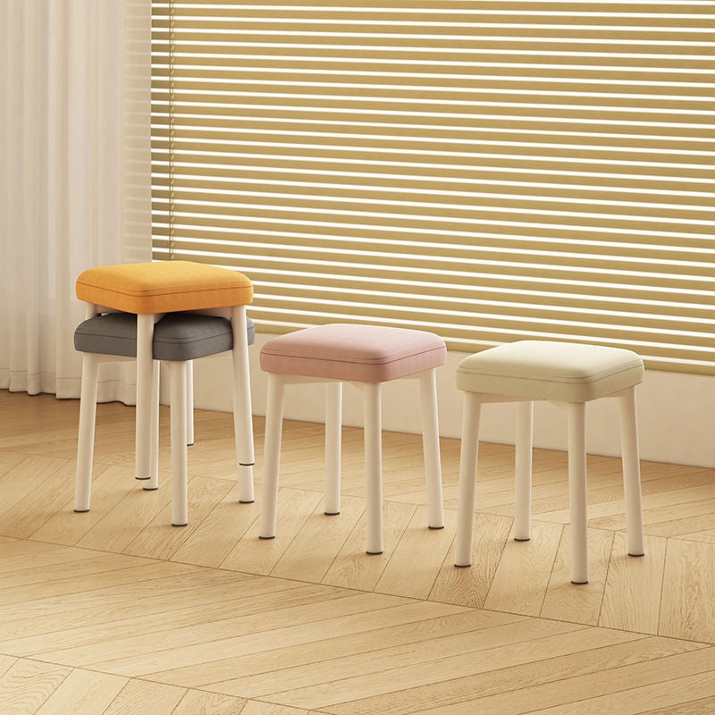 Contemporary Scandinavian Fabric Leather Iron Latex Square Stool Stackable For Living Room