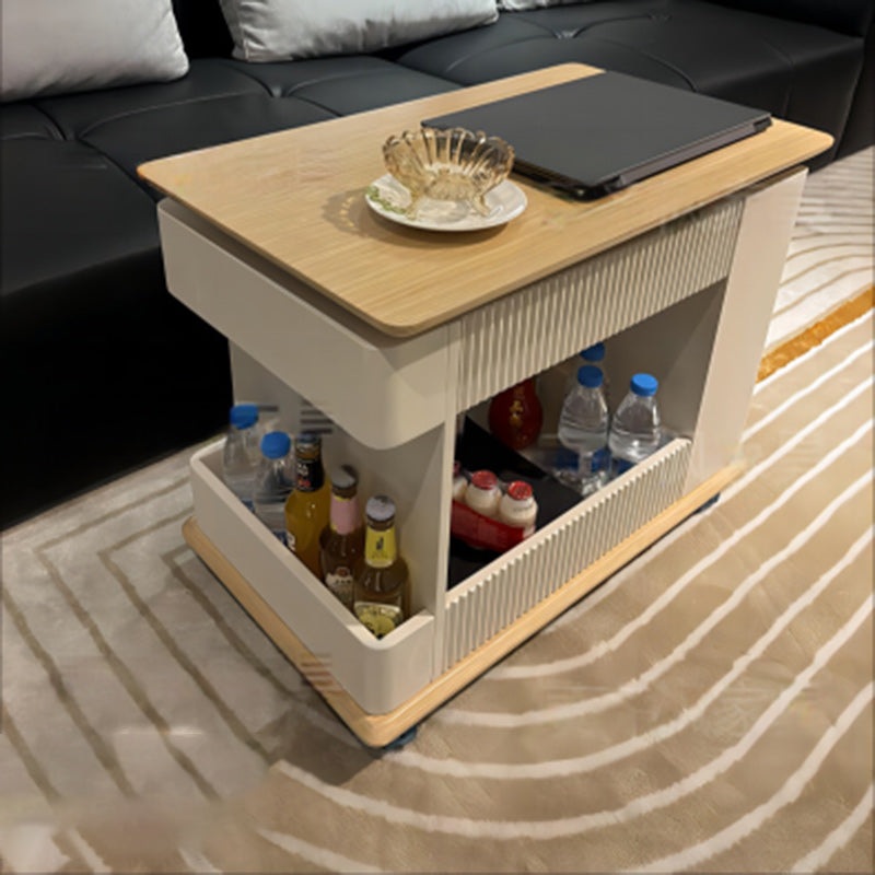 Modern Minimalist Rectangular Solid Wood Board Removable Coffee Table 2-Storage For Living Room